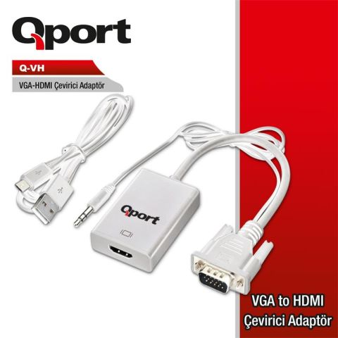 QPORT Q-VH VGA ERKEK TO HDMI DİŞİ ÇEVİRİCİ