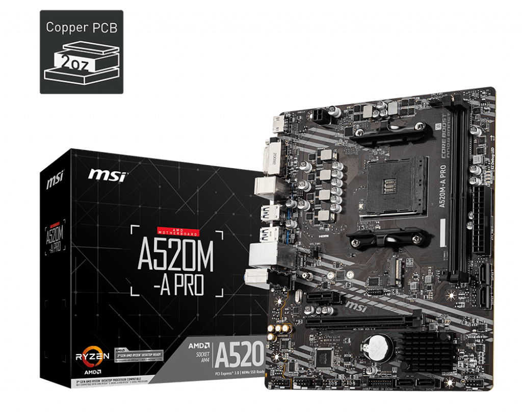 MSI A520M-A PRO DDR4 3200MHZ 1XHDMI 1XDVI 1XM.2 USB 3.2 MATX AM4