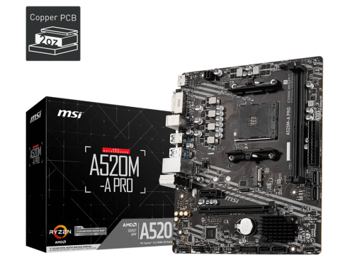 MSI A520M-A PRO DDR4 3200MHZ 1XHDMI 1XDVI 1XM.2 USB 3.2 MATX AM4