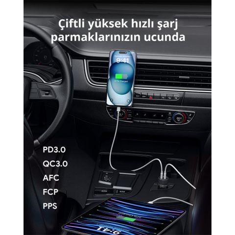 AUKEY CC-Y23-BK 65W İKİ TYPE-C PD ARAÇ ŞARJ CİHAZI