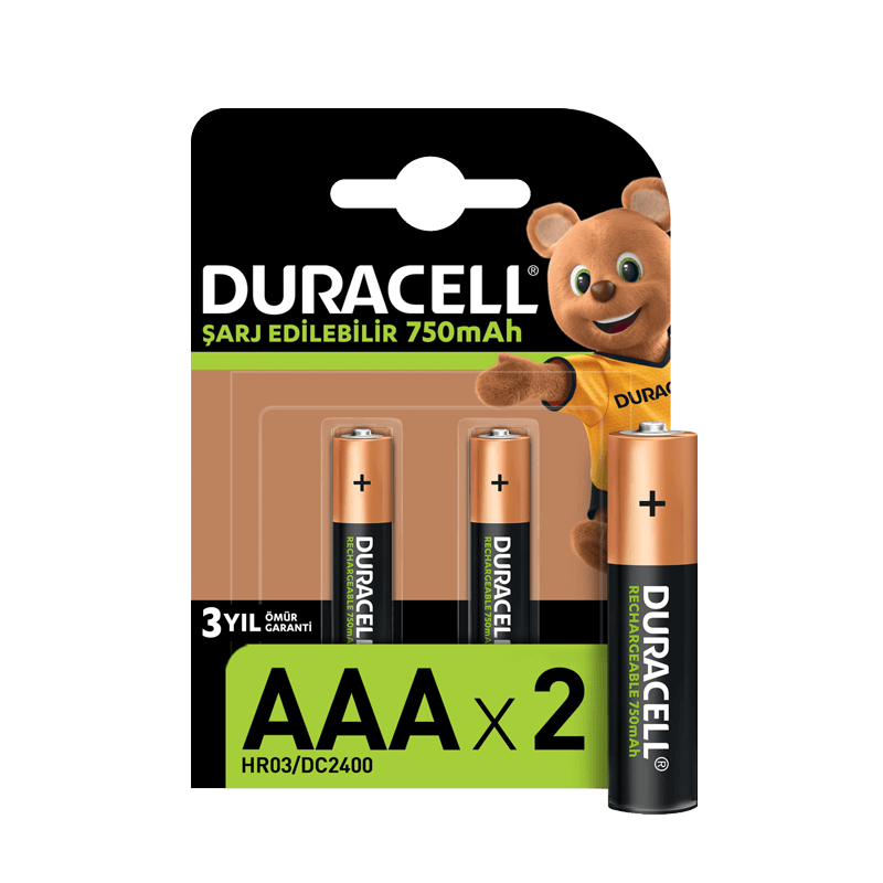 Duracell Şarj Edilebilir AAA İnce Kalem Pil 750 mAh 2'li Paket