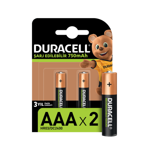 Duracell Şarj Edilebilir AAA İnce Kalem Pil 750 mAh 2'li Paket