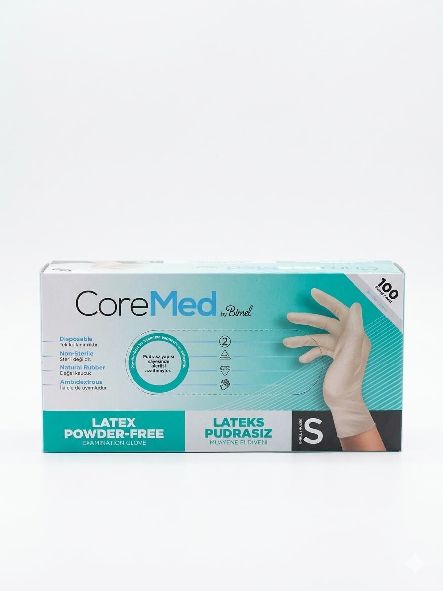 Coremed Pudrasız Lateks Eldiven Small 100'Lü Paket