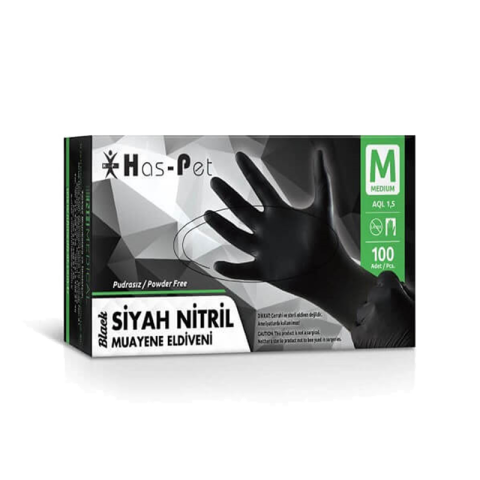 Haspet Siyah Nitril Muayene Eldiveni Medium 100'lü Paket