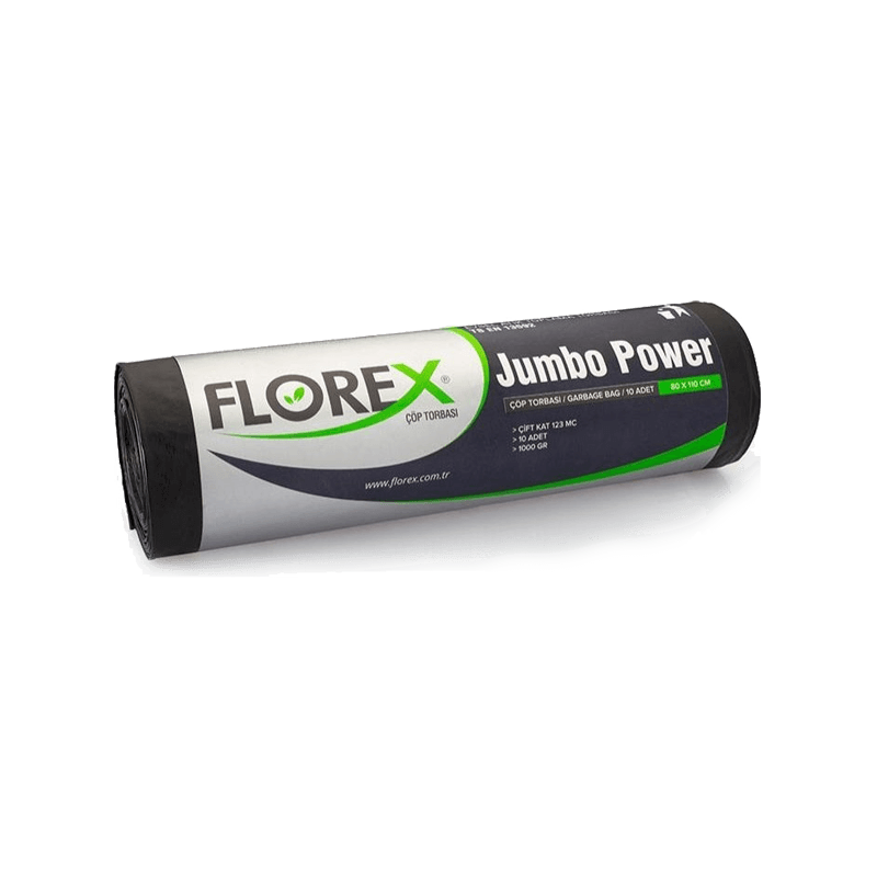 Florex Power Endüstriyel Çöp Torbası Jumbo Boy 80 Cm x 110 Cm Siyah 1000 Gr 10'lu Koli