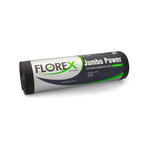 Florex Power Endüstriyel Çöp Torbası Jumbo Boy 80 Cm x 110 Cm Siyah 1000 Gr 10'lu Koli
