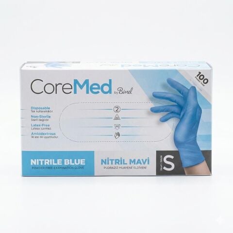 Coremed Mavi Nitril Muayene Eldiveni Small 100'lü Paket
