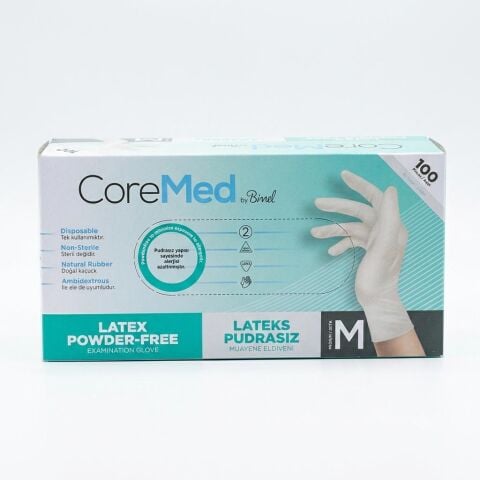 Coremed Pudrasız Lateks Eldiven Medium 100'lü Paket