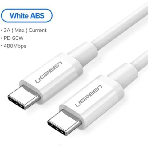 UGREEN USB-C 60W 3A QC PD HIZLI ŞARJ KABLOSU 2 MT BEYAZ 60518