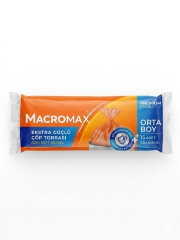 Macromax Esktra Güçlü Orta Boy Çöp Torbası 15'Li Paket